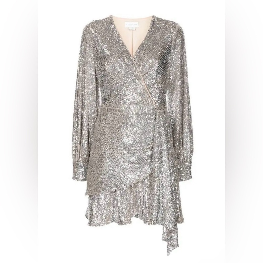 New SACHIN + BABI Delaney Sequinned Mini Dres Sz: 6 Silver Long sleeve - Picture 13 of 15